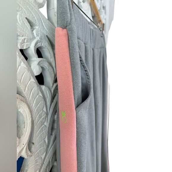 Dudley Stephens Wide Leg Pull On Fleece Pant w/ Pockets Grey Pink Stripe Size L - Picture 6 of 13
